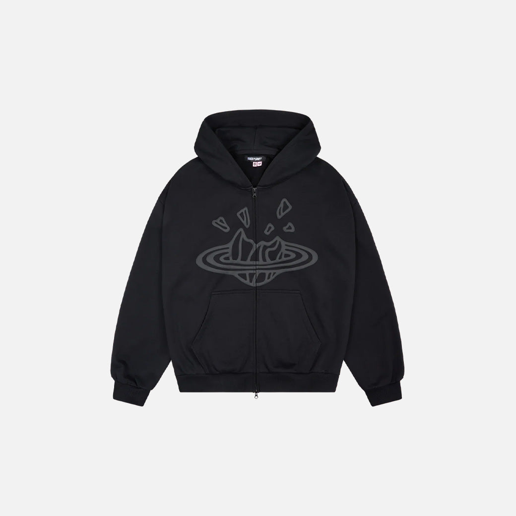 Broken Planet Zip-Up Hoodie Midnight Black
